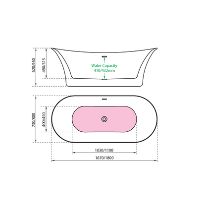 Charlotte Edwards Admiralty Rounded Slim Edge Freestanding Bath Technical Drawing