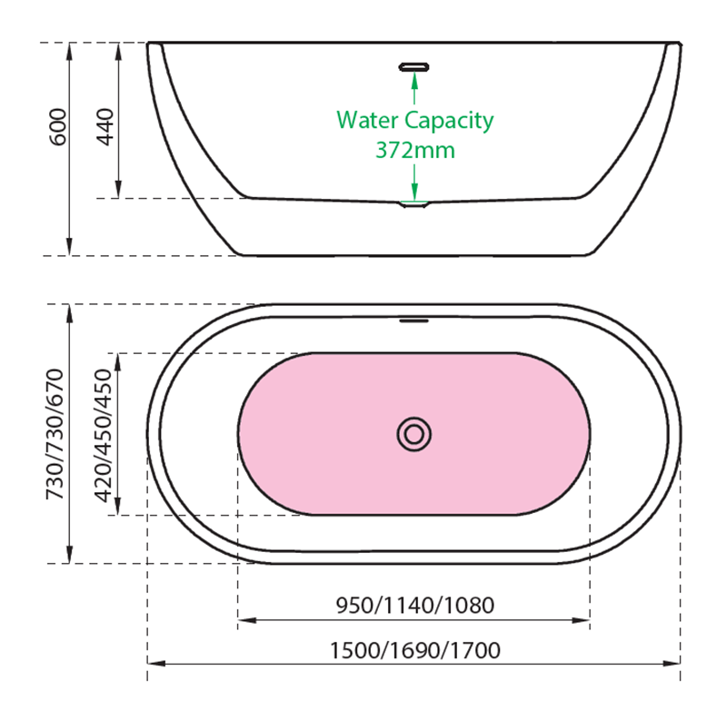 Charlotte Edwards Belgravia Oval Double Ended Bath Technical Drawings