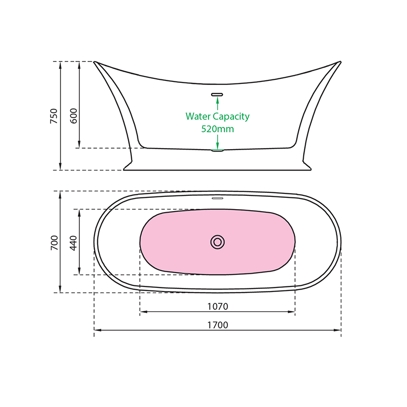 Charlotte Edwards Caliban Slipper Freestanding Bath In Gloss White Technical Drawings