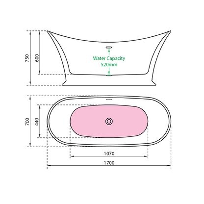 Charlotte Edwards Caliban Slipper Freestanding Bath In Gloss White Technical Drawings