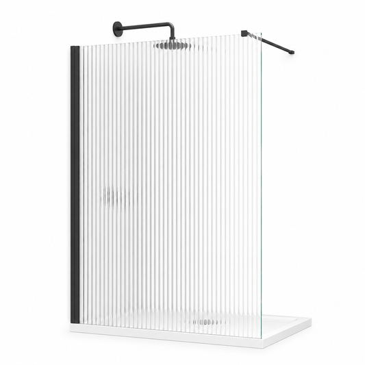TB TI8 Fluted Wetroom Panel 8mm Black 8mm Toughened Safety Glass