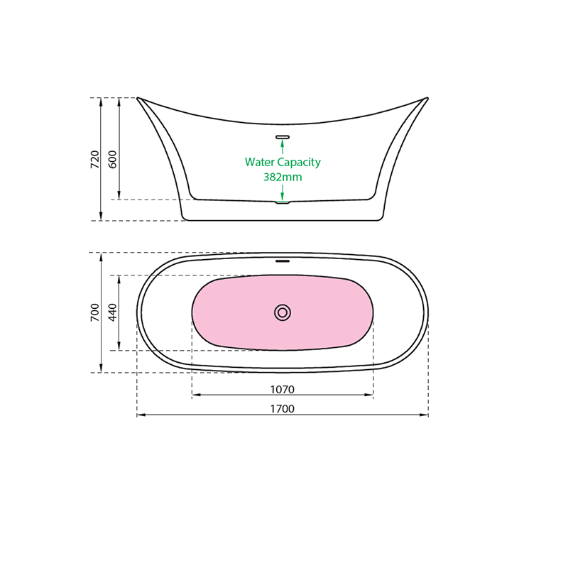 Charlotte Edwards Harrow 1700mm x 700mm Free Standing Bath Technical Drawing