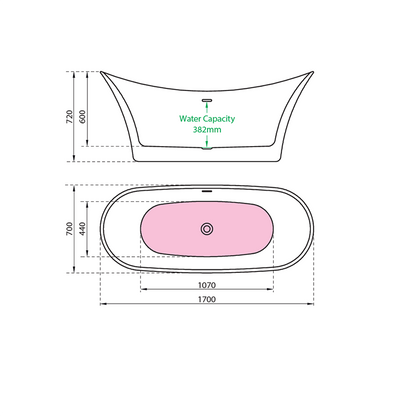 Charlotte Edwards Harrow 1700mm x 700mm Free Standing Bath Technical Drawing