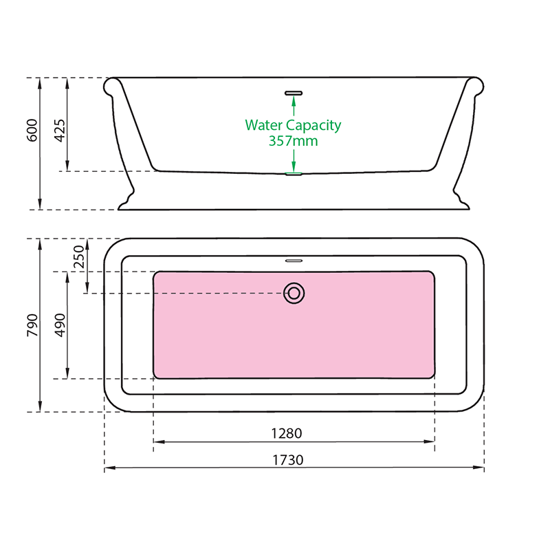 Charlotte Edwards Henley Traditional Double Ended Freestanding Bath In Gloss White Technical Drawing
