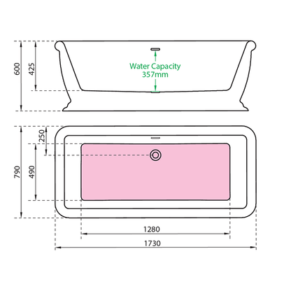 Charlotte Edwards Henley Traditional Double Ended Freestanding Bath In Gloss White Technical Drawing