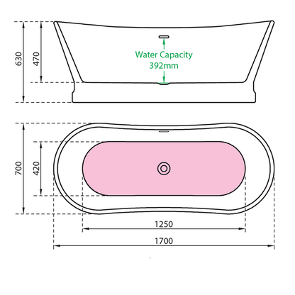 Charlotte Edwards Jupiter Traditional Slipper Bath Double Ended Technical Drawing