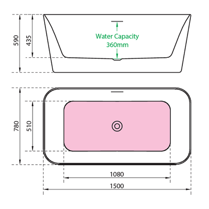 Charlotte Edwards Leda Contemporary Double Ended Freestanding Bath In Gloss White Technical Drawing