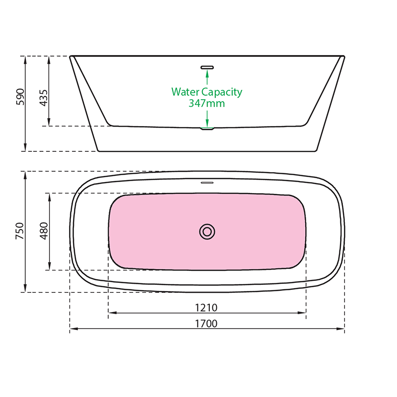 Charlotte Edwards Mimas Contemporary Double Ended Freestanding Bath In Gloss White Technical Drawings. 