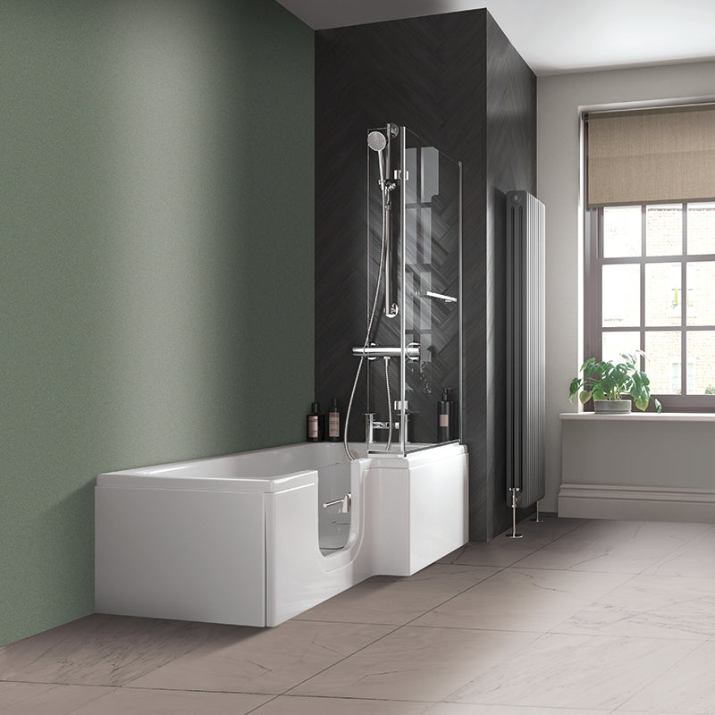 Mantaleda Larimar L-Shaped Walk-In Bath with Screen Left & Right Hand In White