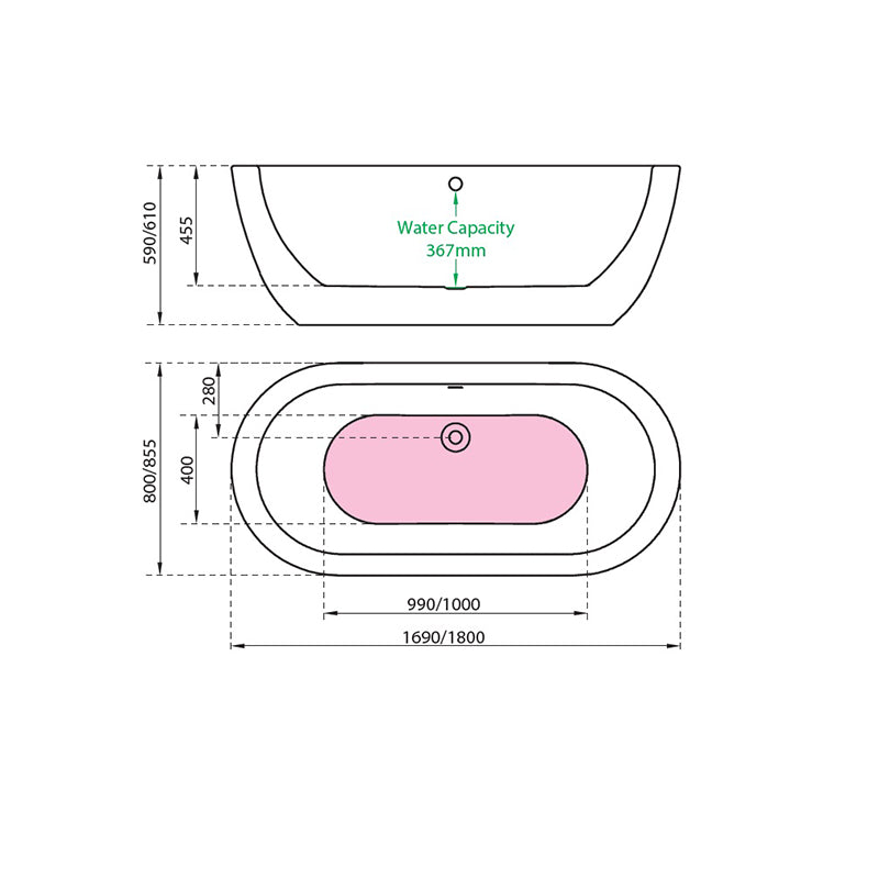 Charlotte Edwards Olympia Oval Freestanding Bath Technical Drawings