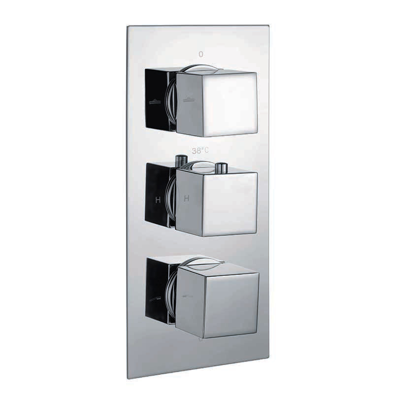RAK-Showering Square Dual Outlet, 3 Handle Thermostatic Concealed Shower Valve