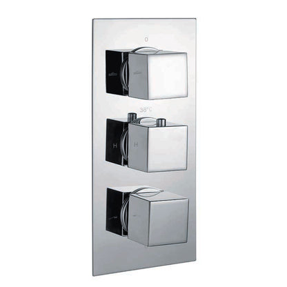 RAK-Showering Square Dual Outlet, 3 Handle Thermostatic Concealed Shower Valve