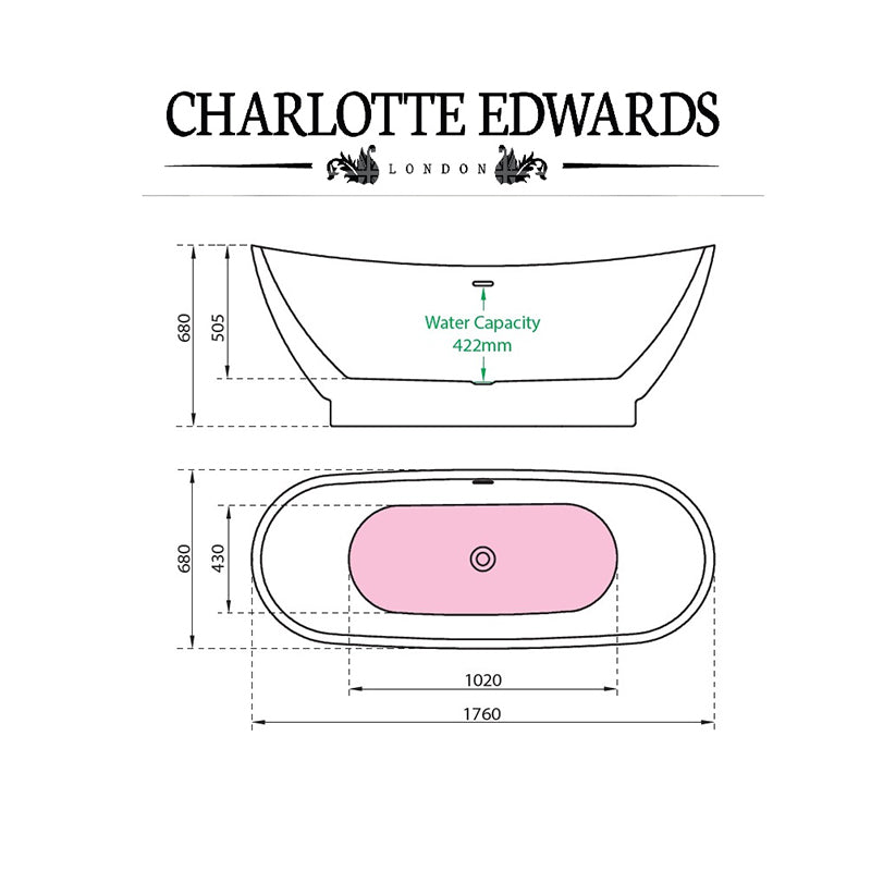 Charlotte Edwards Richmond Oval Tub Freestanding Bath Technical Drawing