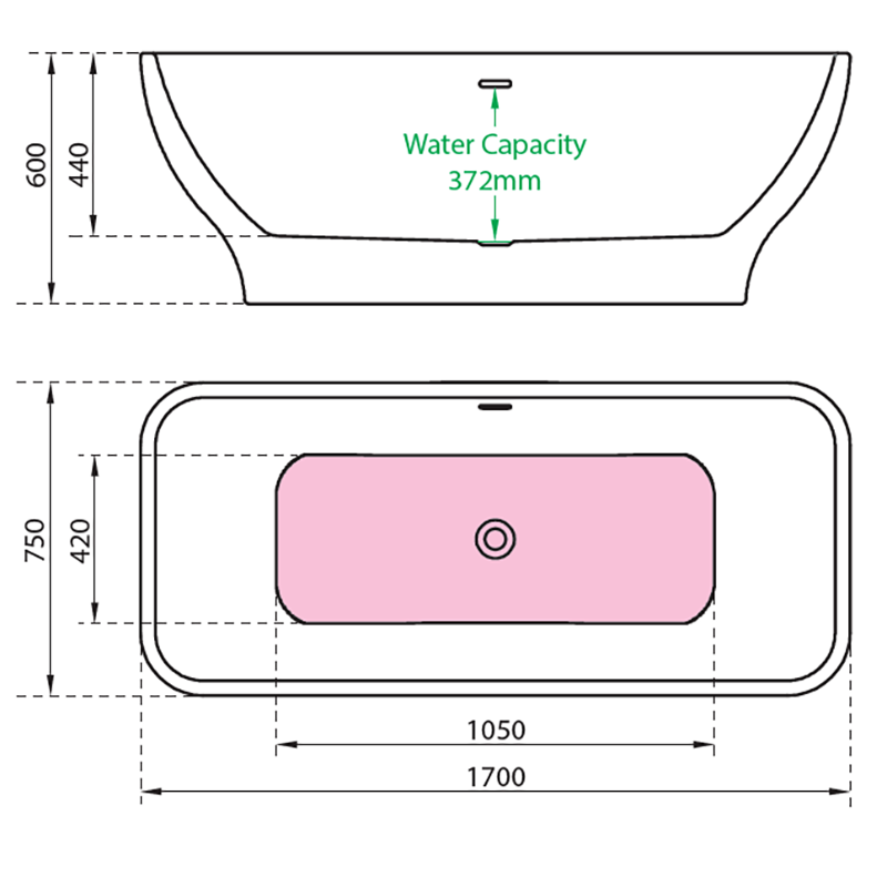 Charlotte Edwards Thebe Contemporary Double Ended Freestanding Bath Technical Drawing