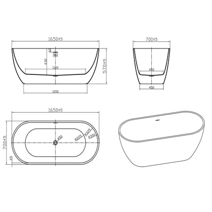 TB Amalfi Gloss White Freestanding Bath Included White Waste