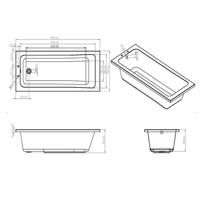 TB Plumb Essentials Portofino Single Ended Square Bath inc Leg Set
