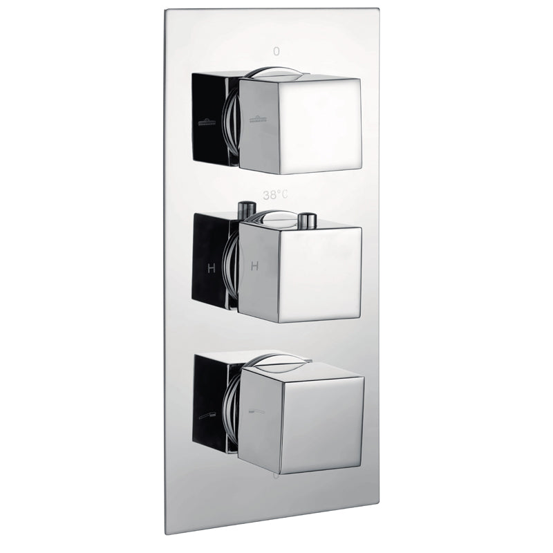 RAK-Showering Square Triple Outlet, 3 Handle Thermostatic Concealed Shower Valve