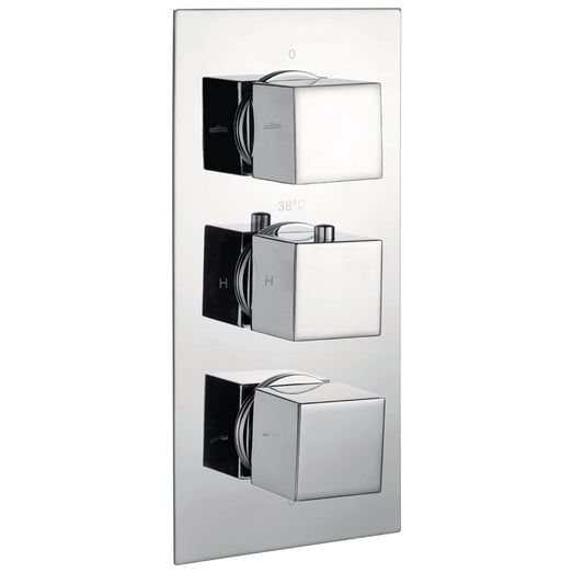 RAK-Showering Square Triple Outlet, 3 Handle Thermostatic Concealed Shower Valve