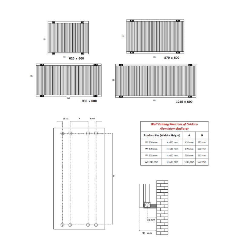 Reina Caldaro Aluminium Dual Fuel Radiator Technical Drawings
