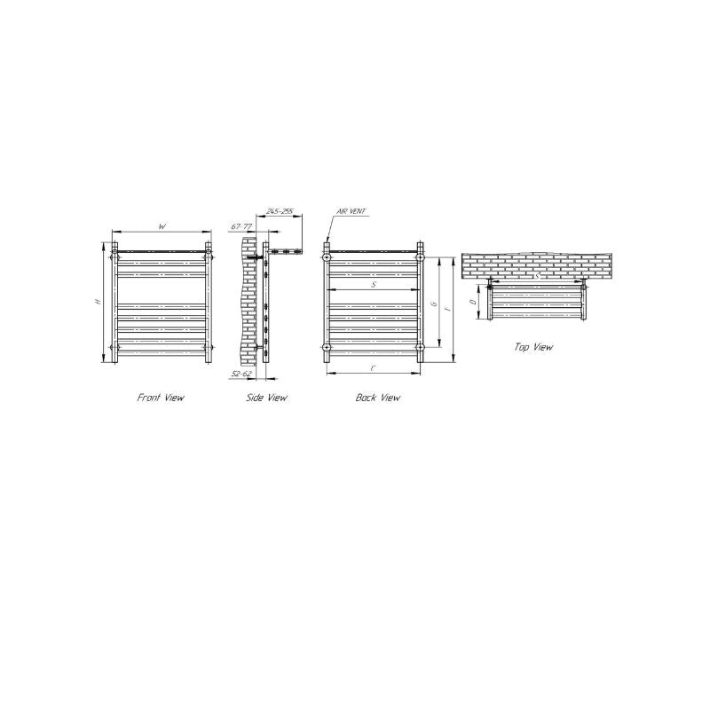 Reina Alento Stainless Steel Heated Bathroom Towel Rail Technical Drawing