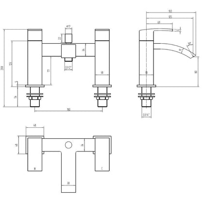 Tailored Bathrooms Brecon Black Bath Shower Mixer Tap Technical Drawing
