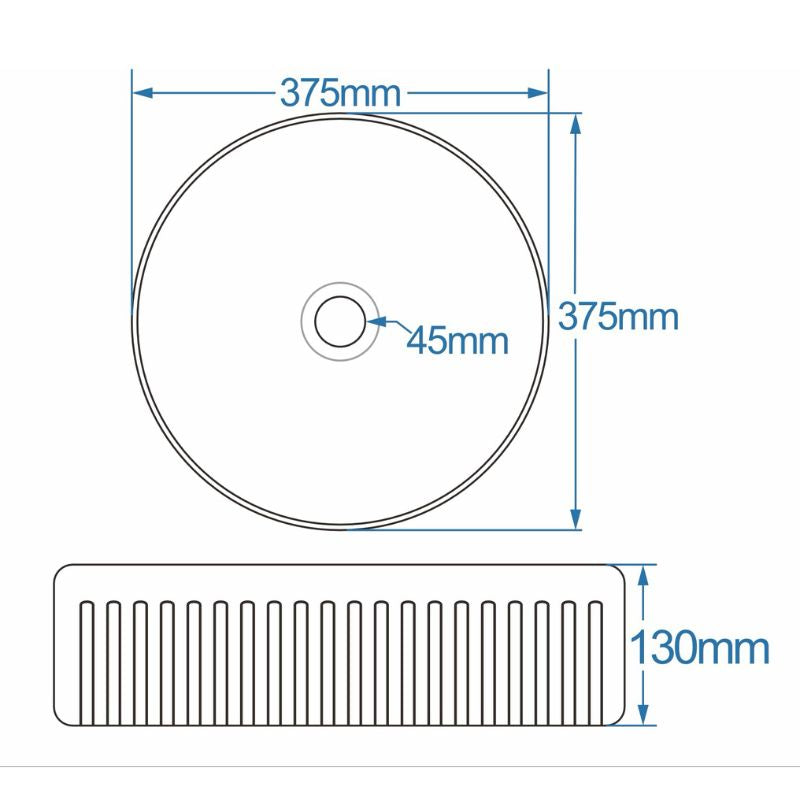 Tailored Bathrooms Flauto Round Countertop Basin In White Technical Drawing