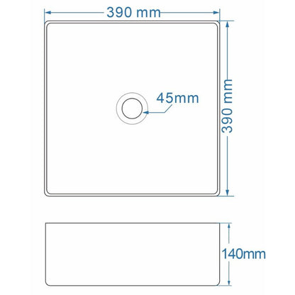 Tailored Bathrooms Parma Square Countertop Basin Gloss White Technical Drawing