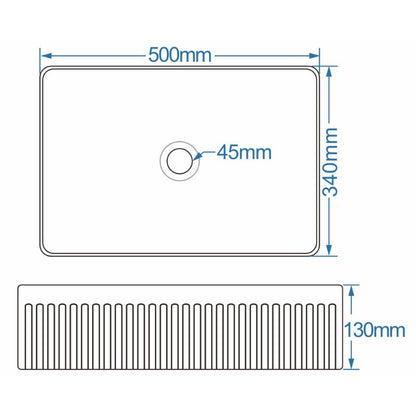 Tailored Bathrooms Flauto Fluted Rectangle Countertop Basin Technical Drawing