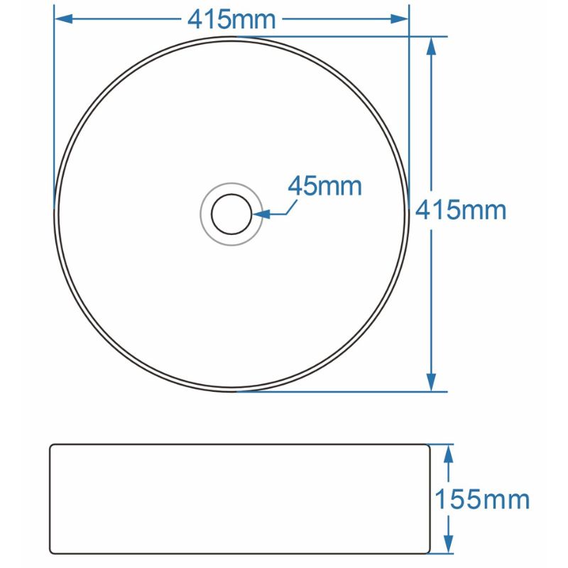 Tailored Bathrooms Rimini Round Countertop Basin Gloss White Technical  Drawing