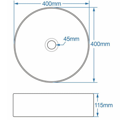 Tailored Bathrooms Black & White Round Countertop Basin Technical Drawings