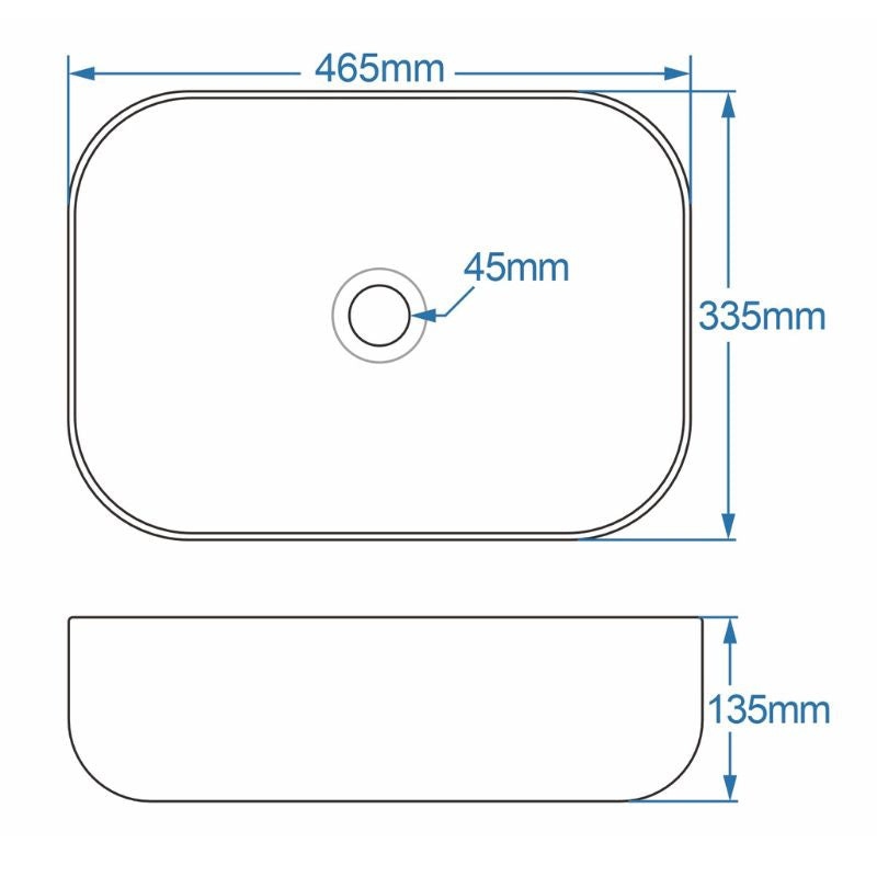 Tailored Bathrooms Curved Countertop Black & White Basin Technical Drawing 