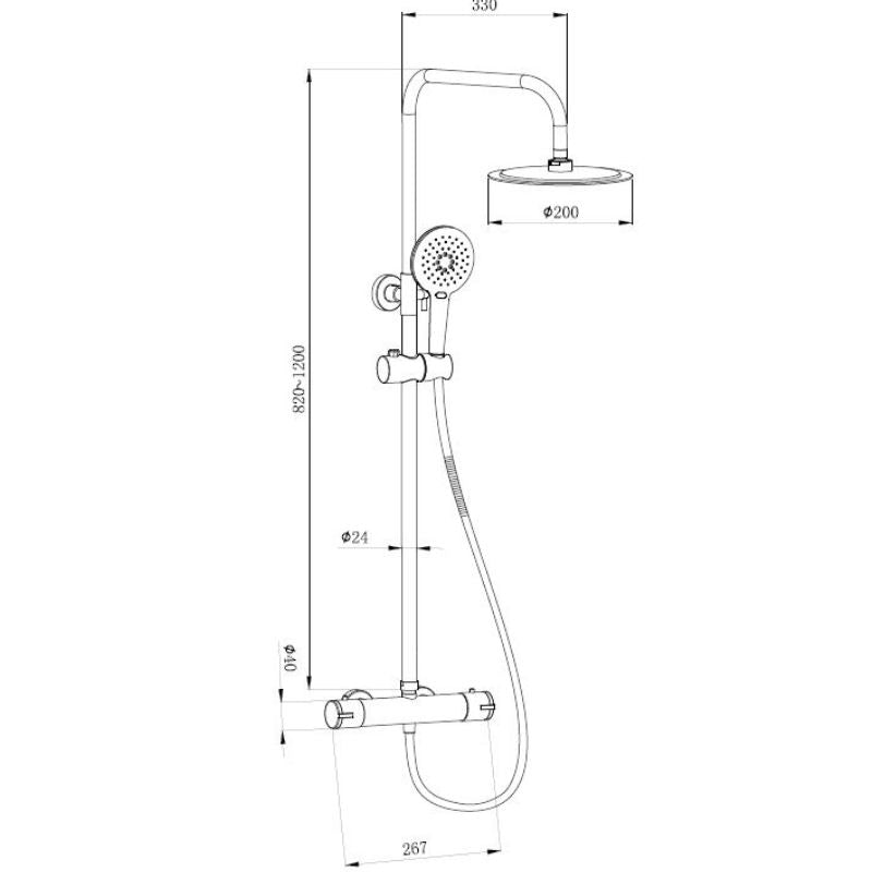 Tailored Bathrooms Menai Premium Round Thermostatic Overhead Shower Kit Technical Drawing