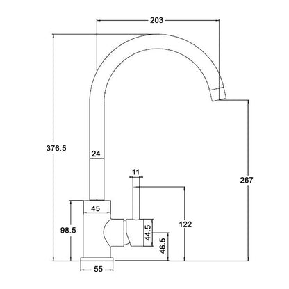 Tailored Bathrooms Merthyr Single Lever Kitchen Mixer Tap Black & Rose Gold Technical Drawings