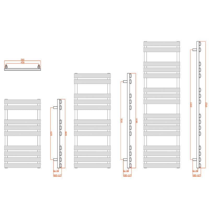 Reina Arbori Mild Steel Towel Radiator Dual Fuel Technical Drawing
