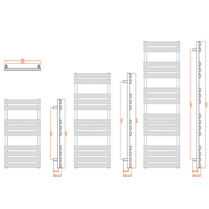 Reina Arbori Mild Steel Towel Radiator Dual Fuel Technical Drawing