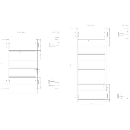 Reina Velino Electric Stainless Steel Towel Radiator Technical Drawing