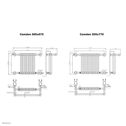 Reina Camden Traditional Column Towel Radiator Mild Steel Technical Drawing