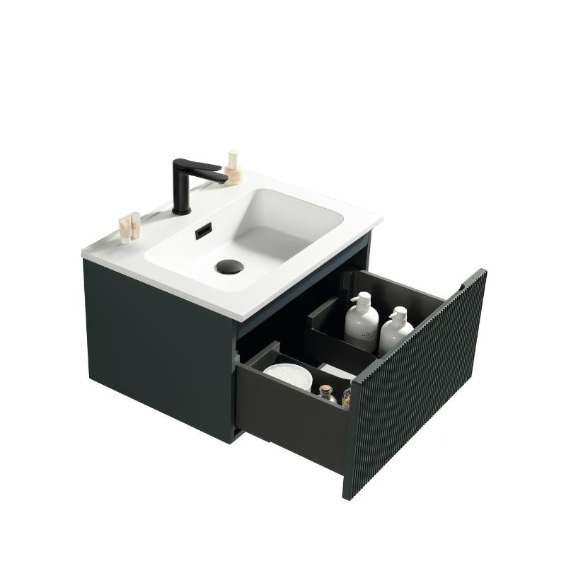 Tailored Flauto Smoked Sage Wall Hung Vanity Unit with Matte Basin