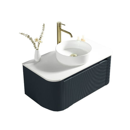 Tailored Flauto Oak Wall Hung Curved Corner Vanity Unit with Counter Top Basin
