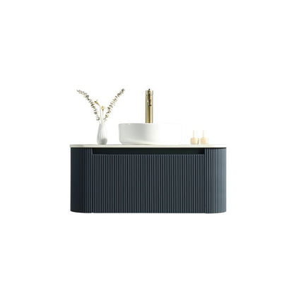 Tailored Flauto Oak Wall Hung Curved Corner Vanity Unit with Counter Top Basin