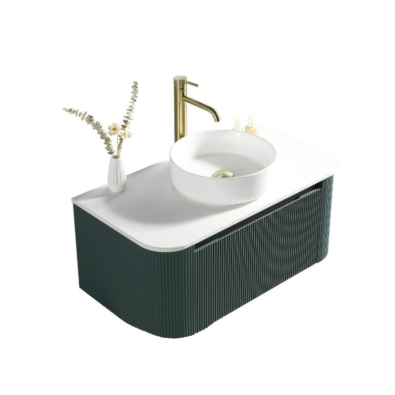 Tailored Flauto Oak Wall Hung Curved Corner Vanity Unit with Counter Top Basin
