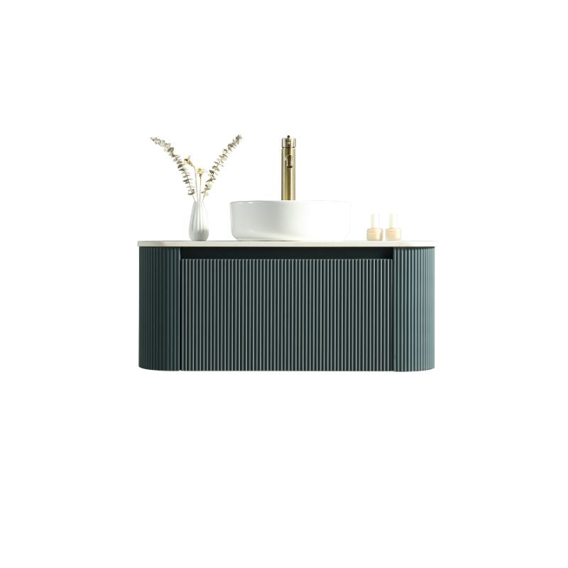 Tailored Flauto Oak Wall Hung Curved Corner Vanity Unit with Counter Top Basin