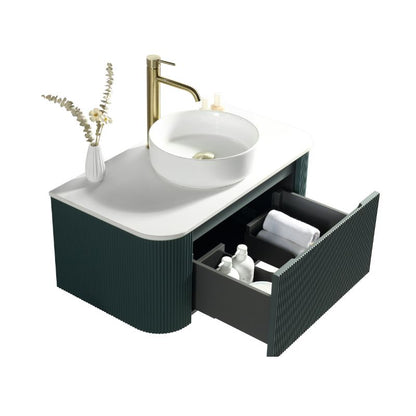 Tailored Flauto Oak Wall Hung Curved Corner Vanity Unit with Counter Top Basin