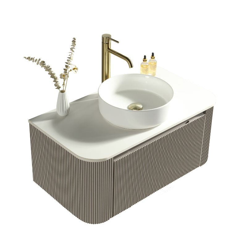 Tailored Flauto Oak Wall Hung Curved Corner Vanity Unit with Counter Top Basin