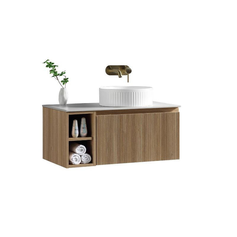 Tailored Flauto Wall Hung Vanity Unit with Side Storage & Sintered Stone Top 800 mm