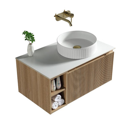 Tailored Flauto Wall Hung Vanity Unit with Side Storage & Sintered Stone Top 800 mm