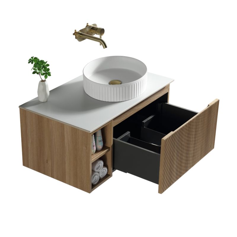 Tailored Flauto Wall Hung Vanity Unit with Side Storage & Sintered Stone Top 800 mm