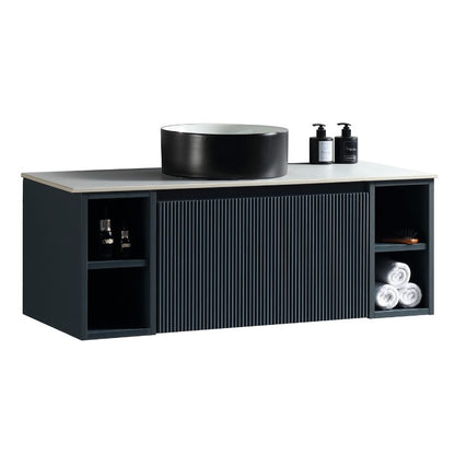 Tailored Flauto Country Oak Wall Hung Vanity Unit with Side Storage & Stone Top 1000 mm