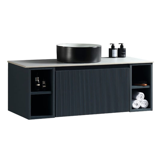 Tailored Flauto Country Oak Wall Hung Vanity Unit with Side Storage & Stone Top 1000 mm