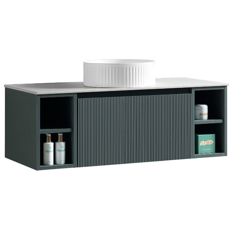 Tailored Flauto Country Oak Wall Hung Vanity Unit with Side Storage & Stone Top 1000 mm
